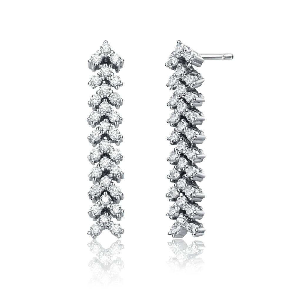 Genevive Sterling Silver White Gold Plated with Triangle Shaped Cubic Zirconia Linear Drop Earrings