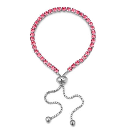 Bracelet tennis ajustable en cristal rose argenté fabriqué avec des cristaux autrichiens de qualité
