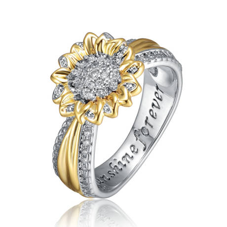 Rachel Glauber Two-Tone with Clear Cubic Zirconia Nature Inspired Ring
