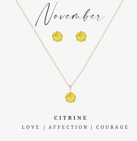 Goldtone November Citrine Birthstone CZ Earring & Necklace Set