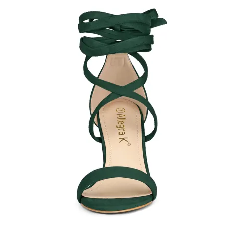 Allegra K - One Strap Block Heel Lace Up Sandals