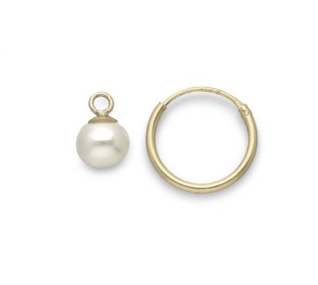 14K Goldtone Plated Sterling Silver Freshwater Pearl Hoop Earrings (Removable Pearl) - Signature Pearls