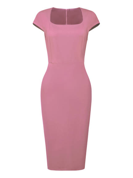 Hobemty- Square Neck Cap Sleeve Pencil Dress