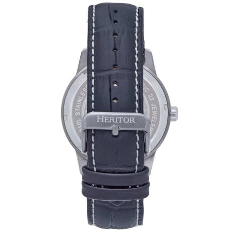 Heritor Automatic Davies Semi-Skeleton Leather-Band Watch - Rose Gold/Gray