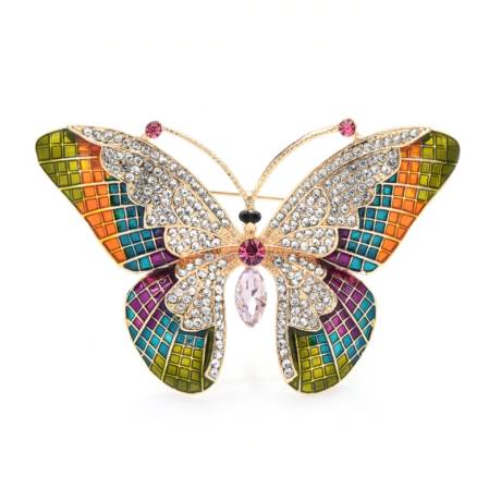 Multi-Coloured Crystal Pave Butterfly Brooch- Don't AsK