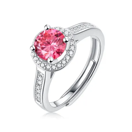 Stella Valentino Sterling Silver 1ctw Fancy Pink & White Lab Created Moissanite Anniversary Adjustable Ring