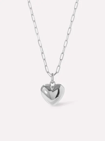 Ana Luisa - Puffed Heart Necklace - Lev Silver