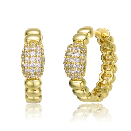 Genevive Sterling Silver 14k Yellow Gold Plated with Cubic Zirconia Scalloped Huggie Hoop Earrings