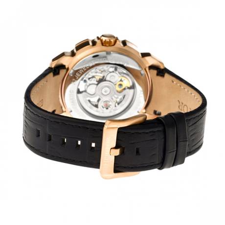 Heritor Automatic - Conrad Skeleton Leather-Band Watch - Rose Gold/Black