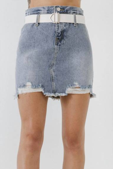 2.7 AUGUST APPAREL - Belted Denim Mini Skirt