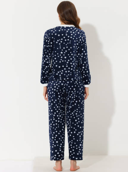 cheibear - Flannel Fleece Printed Winter Pajamas Sets