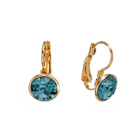 Boucles d'oreilles à levier en cristal d'Indicolite de couleur or, fabriquées avec des cristaux autrichiens de qualité.