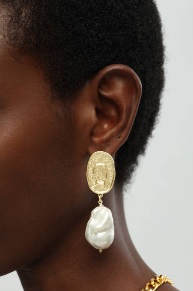 Classicharms-Boucles d'oreilles en or mat sculpté et perle baroque surdimensionnée