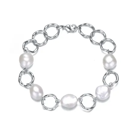 Sterling Silver Genuine Freshwater Pearl Chain Bracelet