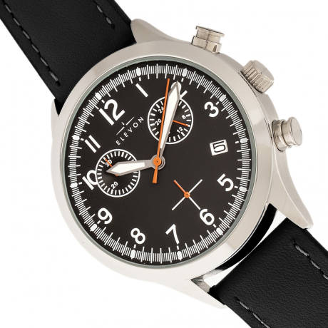 Elevon - Montre chronographe Antoine avec bracelet en cuir et date - Noir/Argent