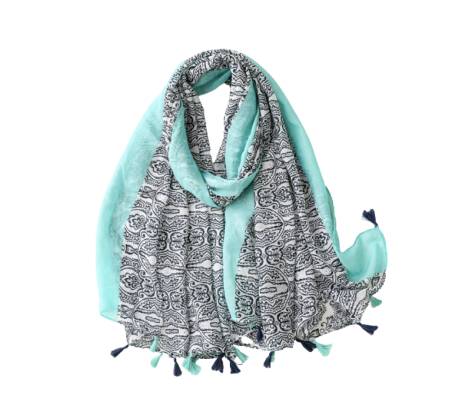 Turquoise and blue paisley scarf with tassels - Don't AsK