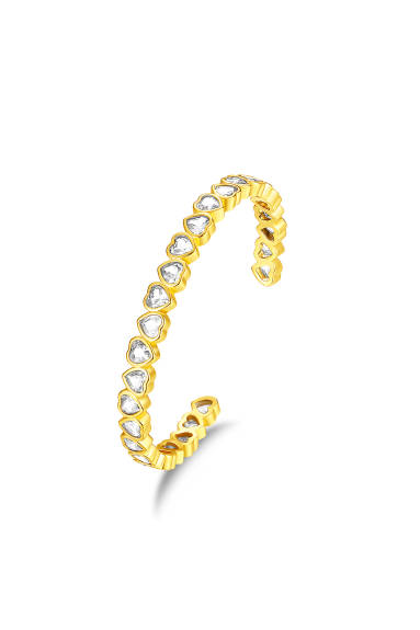Classicharms-Gold Heart Shaped White Clear Sapphire Zirconia Bangle Bracelet