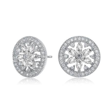 Genevive Sterling Silver with white gold Plated Clear Marquise with Round Cubic Zirconia Halo Wreath Earrings
