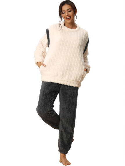cheibear - Fluffy Fleece Pullover Winter Sleepwear Sets