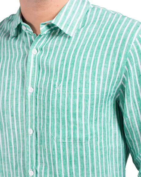 Coast Clothing Co. - Long Sleeve Green Stripe Linen Shirt