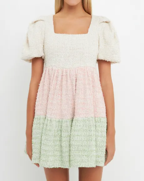English Factory- Color Block Tweed Mini Dress