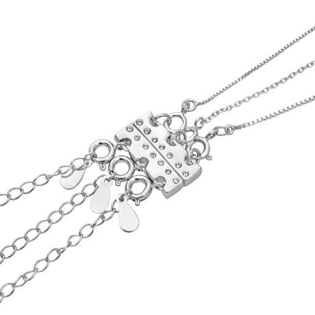 Fermoir de collier magnétique à 4 rangées en rhodium argenté avec accents en cristal pour superposer vos colliers - callura