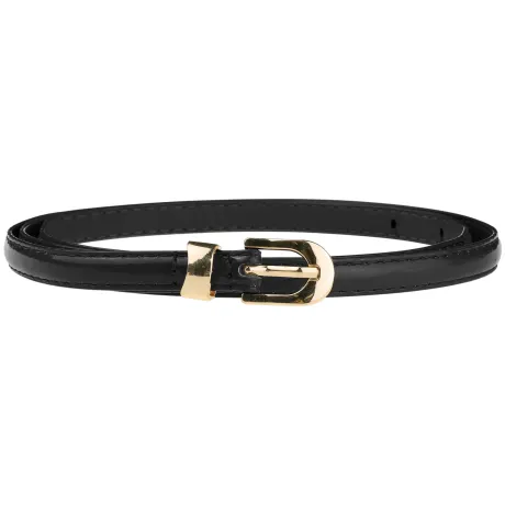 Allegra K- Skinny PU Leather Belt with Gold Metal Buckle