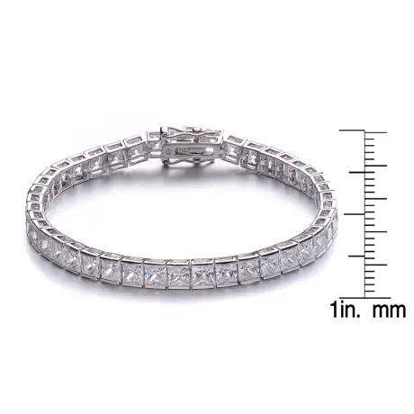 Genevive Sterling Silver with Clear Square 5mm Cubic Zirconia Stylish Tennis Bracelet