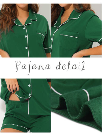 cheibear - Soft Button Down Pajamas Set with Shorts