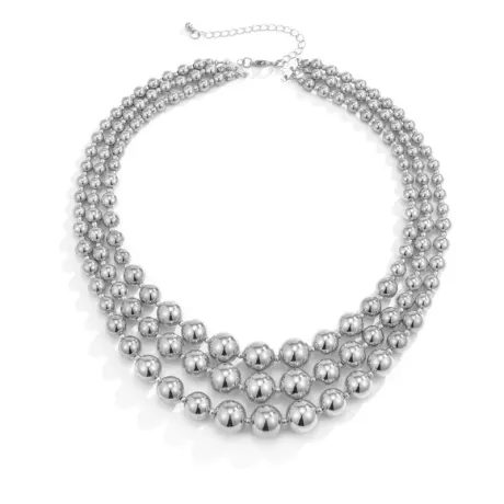 Silvertone Layered Graduated Beaded Necklace- Don't AsK