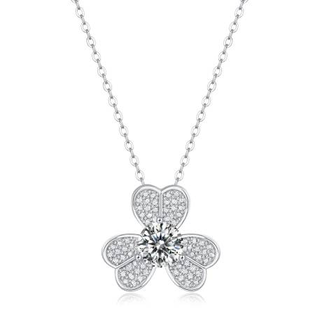 Stella Valentino Sterling Silver 1ctw Lab Created Moissanite Fr Pave Blooming Flower Solitaire Pendant Necklace