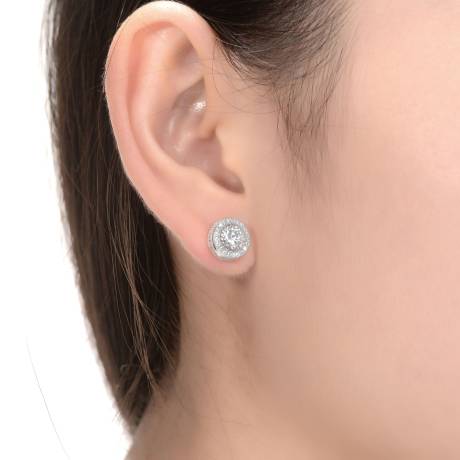 Genevive Sterling Silver Cubic Zirconia Round Earrings