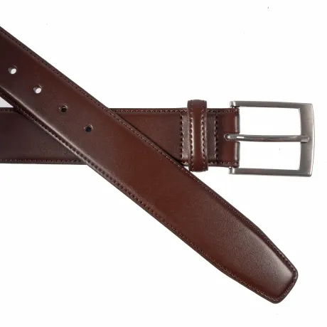 Club Rochelier Men's Leather Belt with Brushed Nickel Hardware