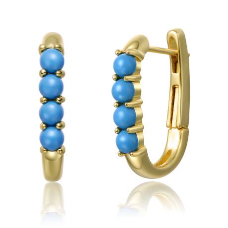 Genevive Sterling Silver 14k Gold Plated with Nano Turquoise Beads Oblong U-Shaped Latch Back Hoop Earrings