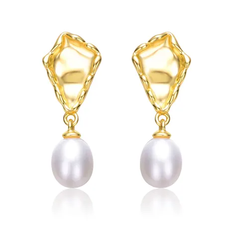 Genevive Sterling Silver 14k Yellow Gold Plated with White Pearl Nugget Dangle Earrings