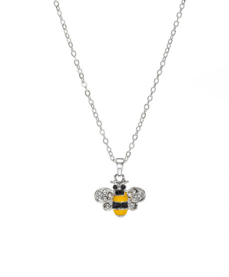 Rhodium Plated Bumble Bee Necklace with Crystal Accents - callura