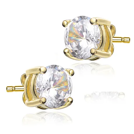 Genevive Sterling Silver 14k Yellow Gold plated with Clear Cubic Zirconia Solitaire 8mm Stud Earrings