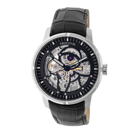 Heritor Automatic - Ryder Skeleton Leather-Band Watch - Brown/Gold