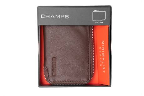 Portefeuille minimaliste CHAMPS en cuir avec fermeture éclair RFID