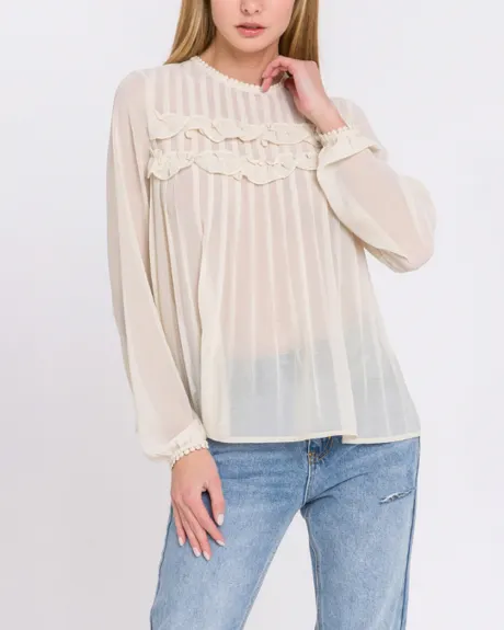 endless rose- Lace Detail Pleated Blouse