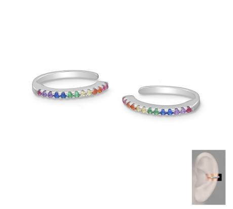 Ag Sterling - Sterling Silver   CZ Multi Colored Ear Cuffs