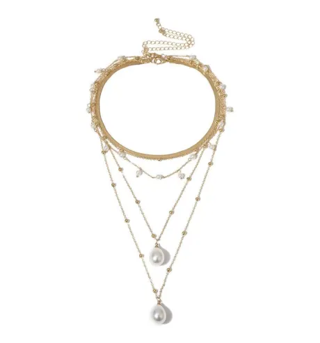 Imitation Pearl & Goldtone Layered Necklace - Don't AsK