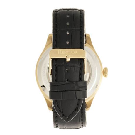 Heritor Automatic Gregory Semi-Skeleton Leather-Band Watch - Black