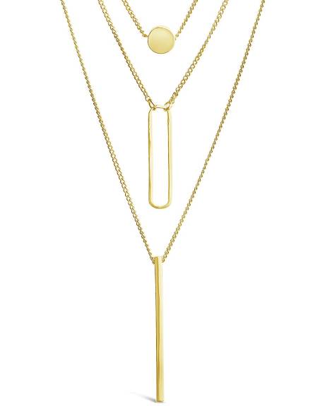 Sterling Forever - Bar, Disk, Open Bar Drop Layered Necklace