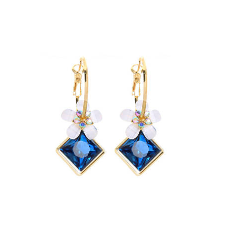 Goldtone Blue Crystal Floral Hoop Earrings by Don't AsK