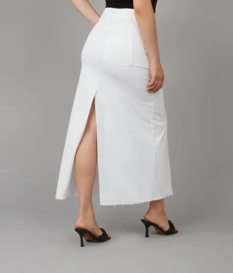 Lola Jeans MADLYN-WHT High Rise Maxi Skirt