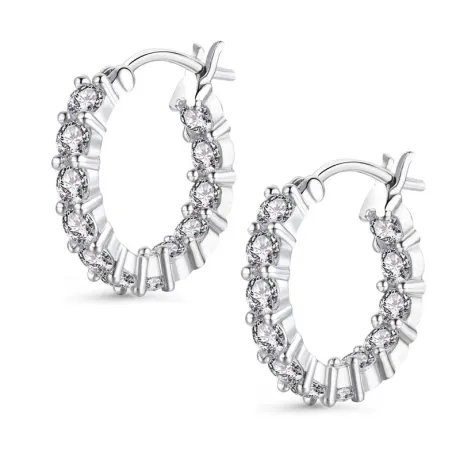 Genevive Sterling Silver White Gold Plated with Clear Cubic Zirconia Inside-Out Round Hoop Earrings