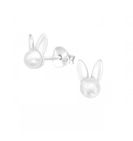 Ag Sterling - Sterling Silver   Imitation Pearl Bunny Stud Earrings