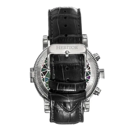 Heritor Automatic – Montre Legacy avec bracelet en cuir avec jour/date – Argent/noir