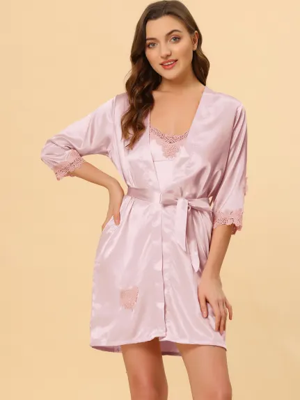 cheibear - Cami Sleepwear with Shorts and Robe Pjs Set